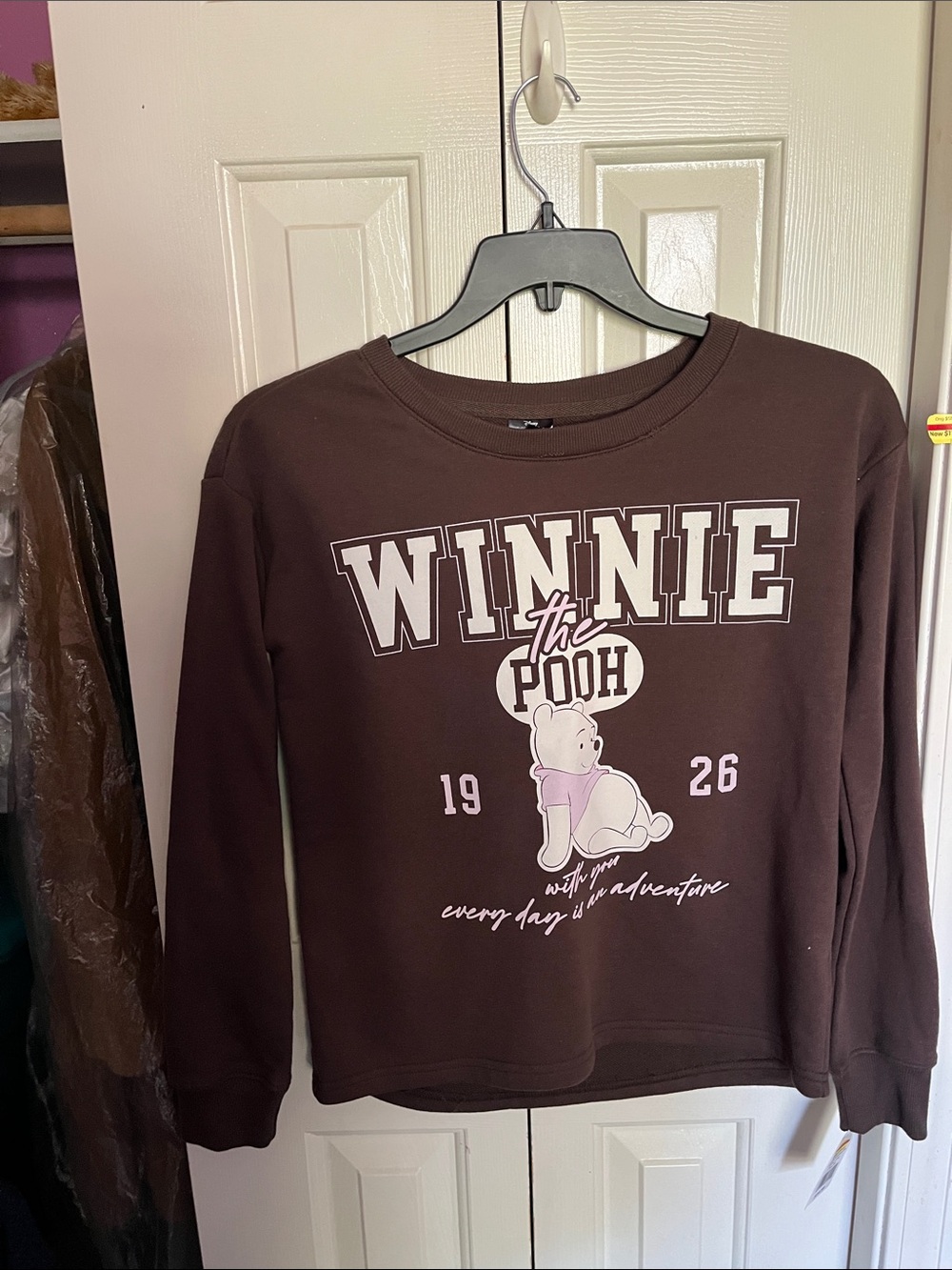 Disney Brown Winnie the Pooh Graphic Sweatshirt with Pink Accent